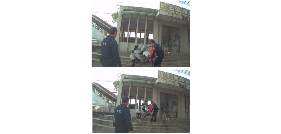 嬰兒車受困長階梯　斗南警伸出援手助脫困(圖)