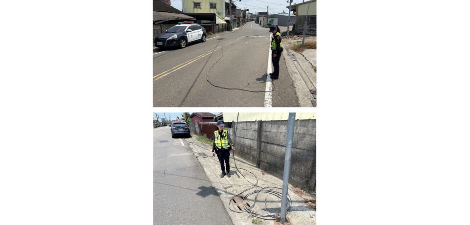 電纜突落橫跨車道　東和警即時排除化解危機(圖)